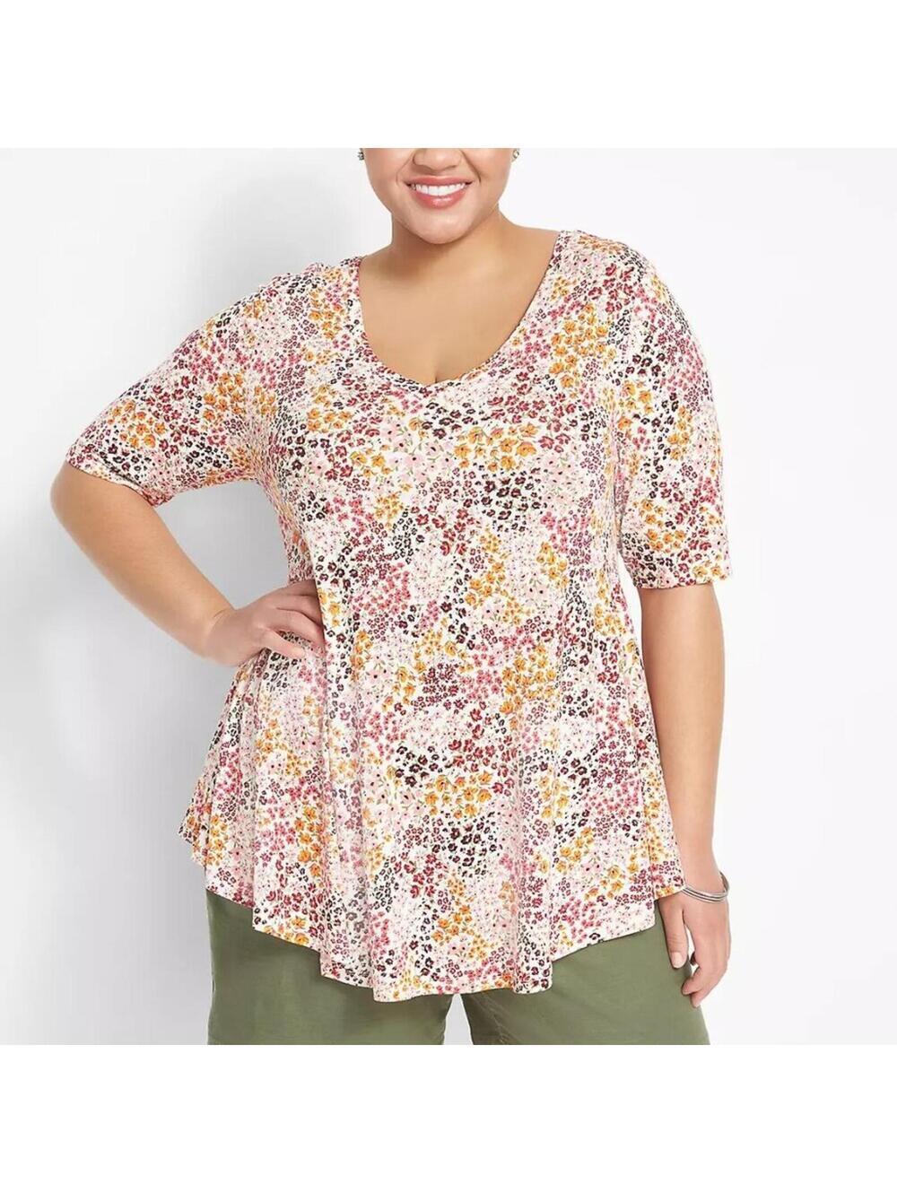 Lane Bryant Boho Floral Swing Tunic Top 10 / 12 NWT Perfect Short Sleeves NEW